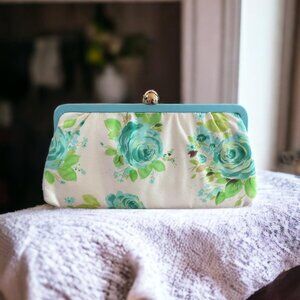 BANANA REPUBLIC Silk Clutch - Turquoise Roses